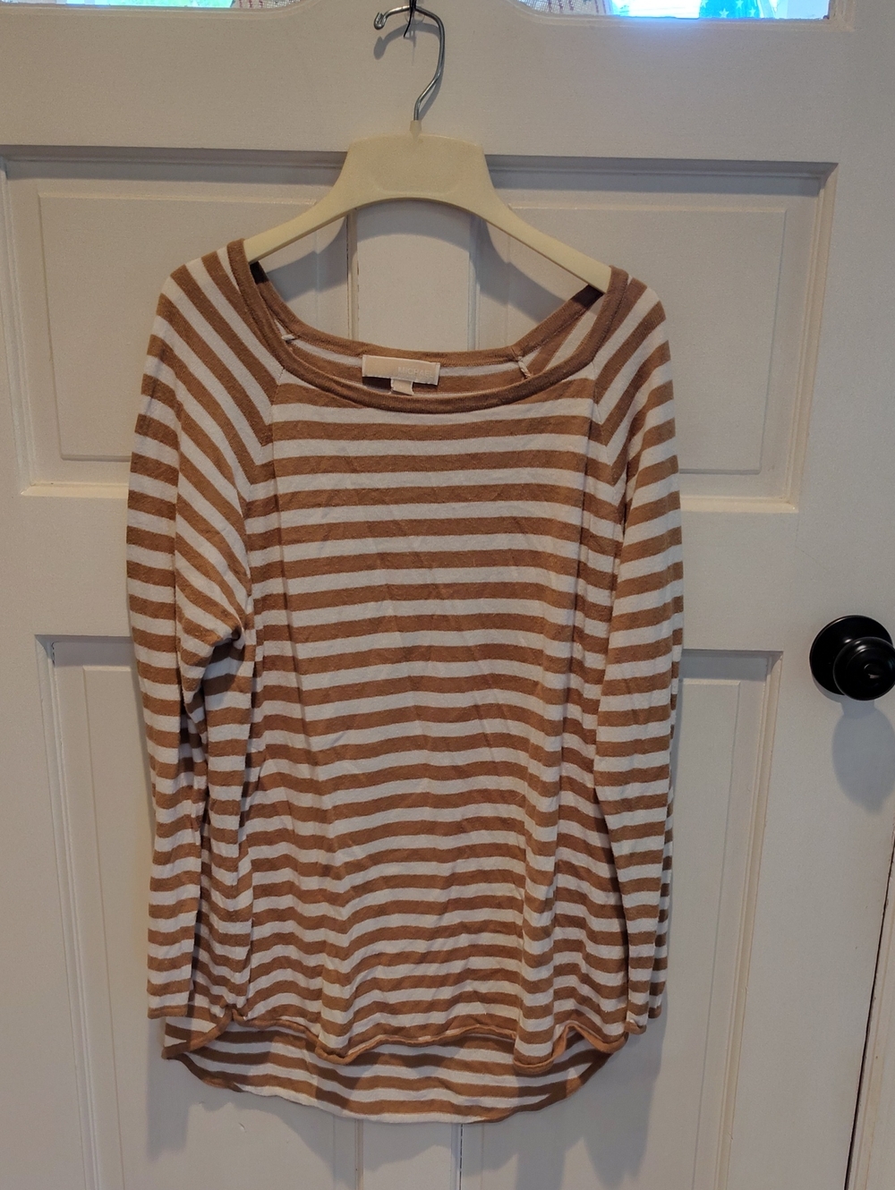 Michael kors Large Striped Long Sleeve Tunic in White and Camel